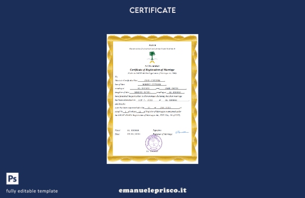 Certificato di matrimonio in stile verificato dell'Arabia Saudita Modello Word e